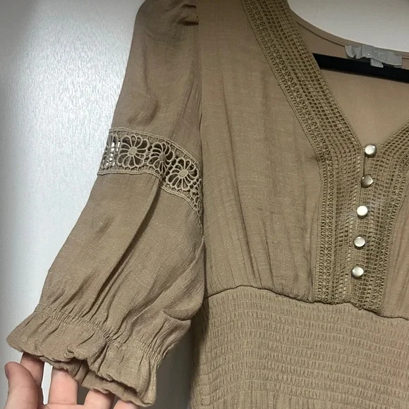 Beige Crochet Detail Dress - Picture 6 of 7